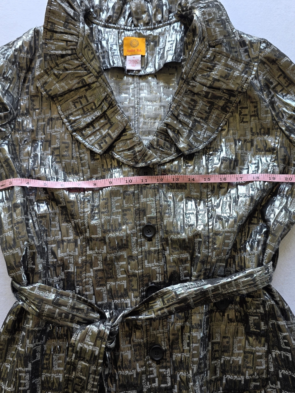 Ruby Rd. Black and Silver Metallic Ruffled Trench Coat - Picture 11 of 11